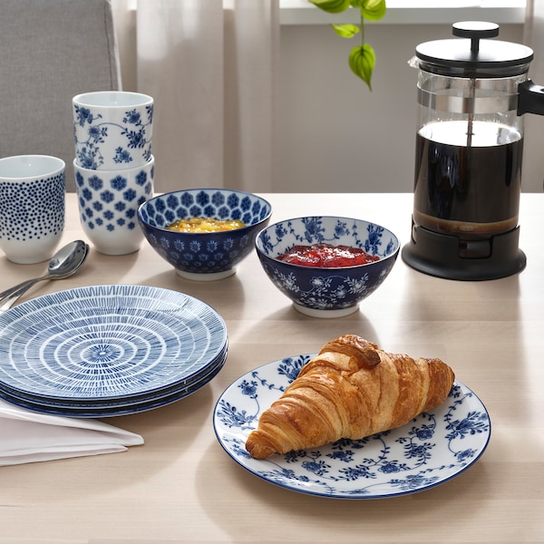 IKEA ENTUSIASM side plate, 7 in, 4 pack Patterned / Blue, Ikea Ireland | 6435VOFAI