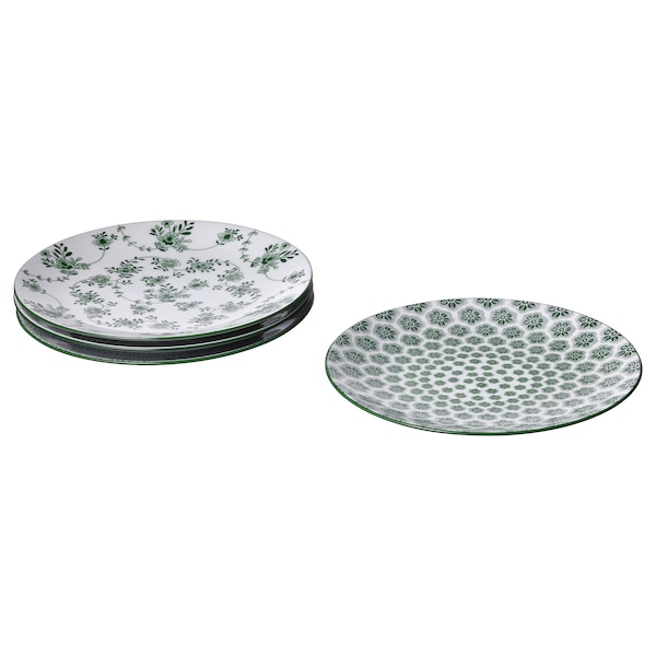IKEA ENTUSIASM side plate, 7 in, 4 pack Patterned / Green, Ikea Ireland | 1958JBZES