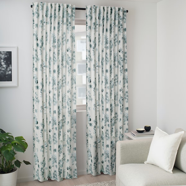 IKEA EVERESTBJÖRK curtains, 1 pair, floral pattern, 57x98 in, Ikea Ireland | 2654UJBKC
