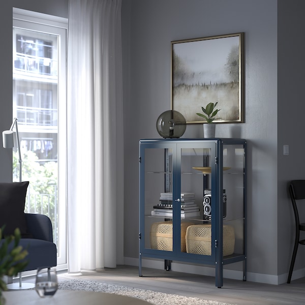 IKEA FABRIKÖR Glass-door cabinet, 31 7/8x44 1/2 in Black / Blue, Ikea Ireland | 5762HZGCB