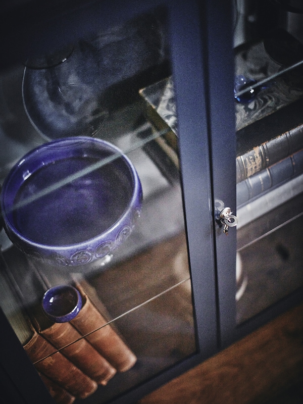 IKEA FABRIKÖR Glass-door cabinet, 31 7/8x44 1/2 in Black / Blue, Ikea Ireland | 5762HZGCB