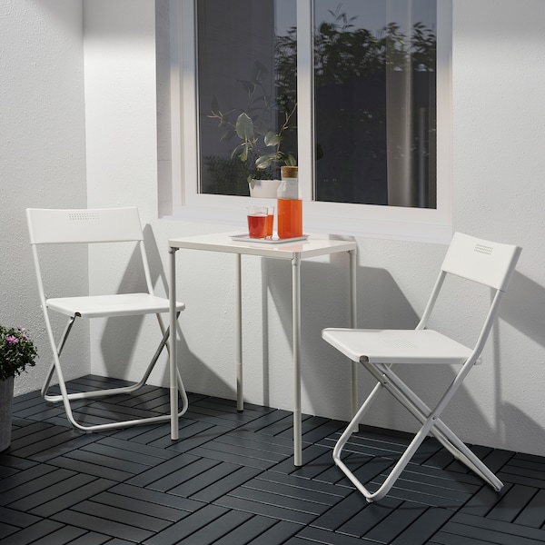 IKEA FEJAN table and 2 folding chairs, outdoor, white/white, Ikea Ireland | 1726IWCER