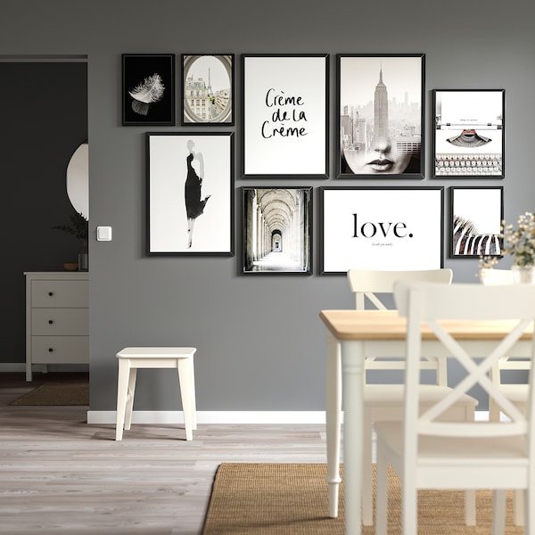 IKEA FISKBO frame with poster, set of 9, crème de la crème, Ikea Ireland | 8027EOGJN