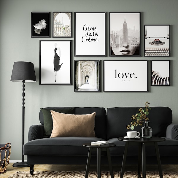 IKEA FISKBO frame with poster, set of 9, crème de la crème, Ikea Ireland | 8027EOGJN