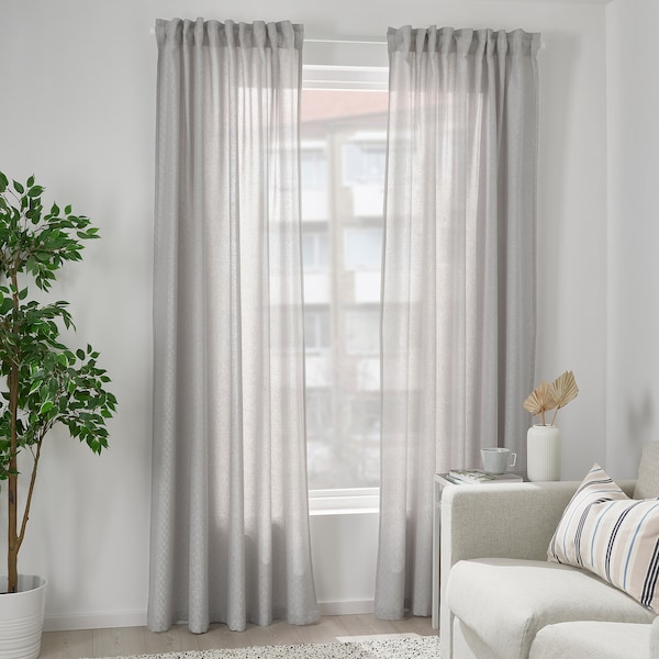 IKEA FJÄDERMOTT curtains, 1 pair, white/gray, 57x98 in, Ikea Ireland | 2780QEJDW