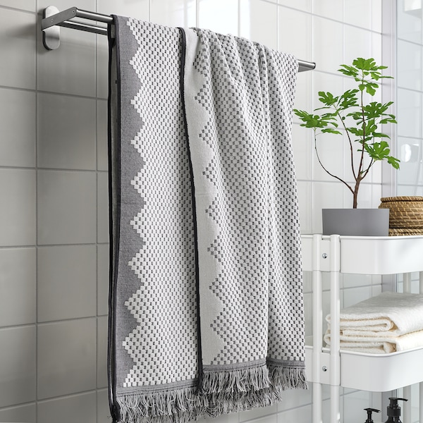 IKEA FJÄLLSTARR bath towel, 28x55 in White / Gray, Ikea Ireland | 5692JLMCK