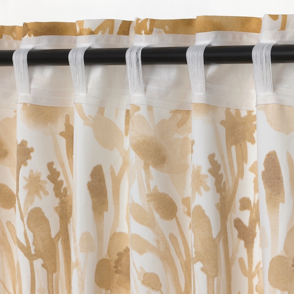 IKEA FLENTIMOTEJ curtains, 1 pair, light beige/floral pattern, 57x98 in, Ikea Ireland | 3967LHYMQ
