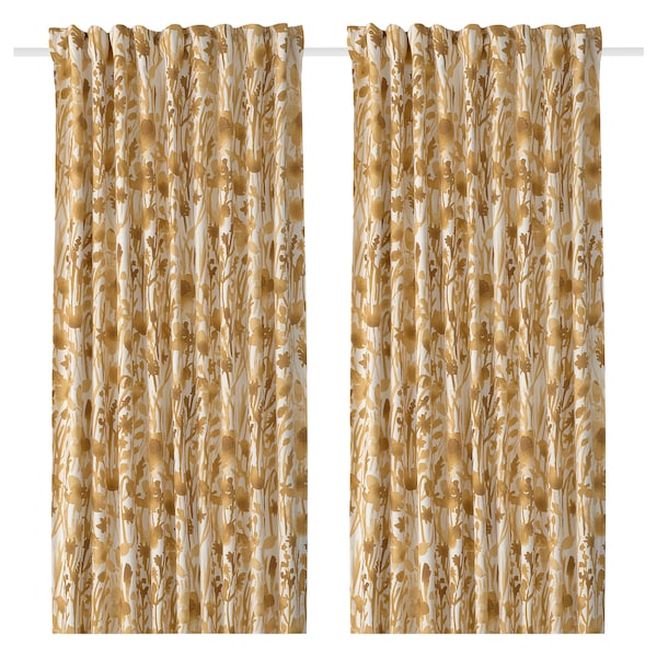 IKEA FLENTIMOTEJ curtains, 1 pair, light beige/floral pattern, 57x98 in, Ikea Ireland | 3967LHYMQ