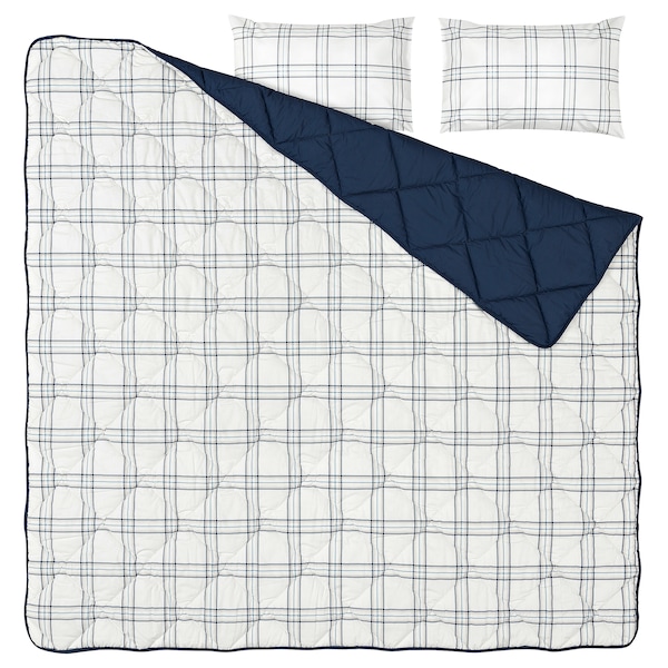 IKEA FÄLTNARV comforter and pillowcase(s), King Beige / Blue Check, Ikea Ireland | 7642RBOFC