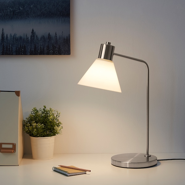 IKEA FLUGBO table lamp with LED bulb, nickel plated/glass, Ikea Ireland | 8561YIJLO