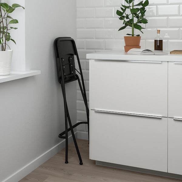 IKEA FRANKLIN Bar stool with backrest, foldable, black, black, Width: 19 5/8 in. Find it here!, Ikea Ireland | 6018MXICA