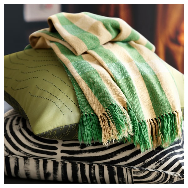 IKEA FRÖDD throw, green/stripe, 51x71 in, Ikea Ireland | 8192CWTGM