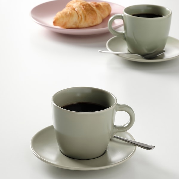 IKEA FÄRGKLAR cup and saucer, 8 oz, 4 pack Matte Green, Ikea Ireland | 6912XPROH