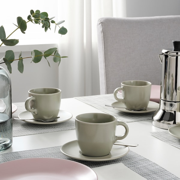 IKEA FÄRGKLAR cup and saucer, 8 oz, 4 pack Matte Green, Ikea Ireland | 6912XPROH