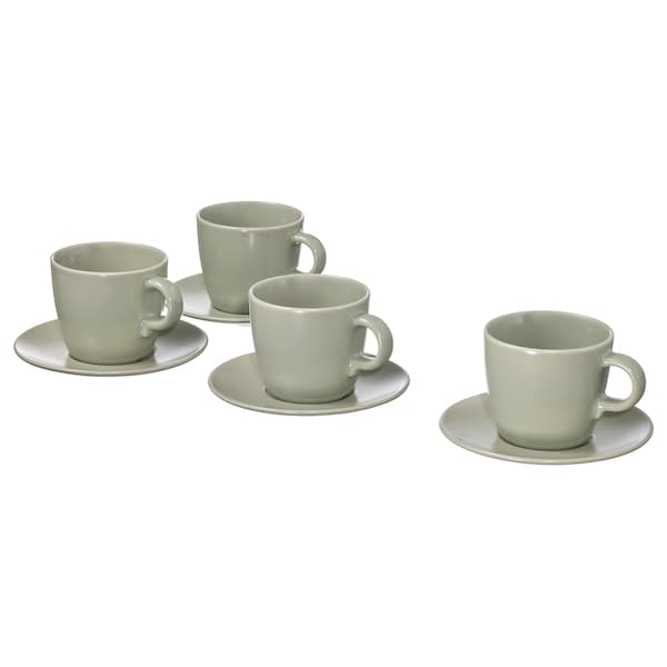 IKEA FÄRGKLAR cup and saucer, 8 oz, 4 pack Matte Green, Ikea Ireland | 6912XPROH