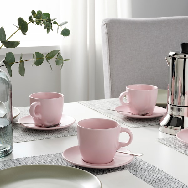 IKEA FÄRGKLAR cup and saucer, 8 oz, 4 pack Matte Light Pink, Ikea Ireland | 1570XYQGI