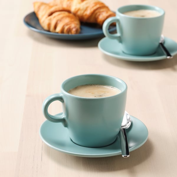 IKEA FÄRGKLAR cup and saucer, 8 oz, 4 pack Matte Light Turquoise, Ikea Ireland | 3546ESKNZ