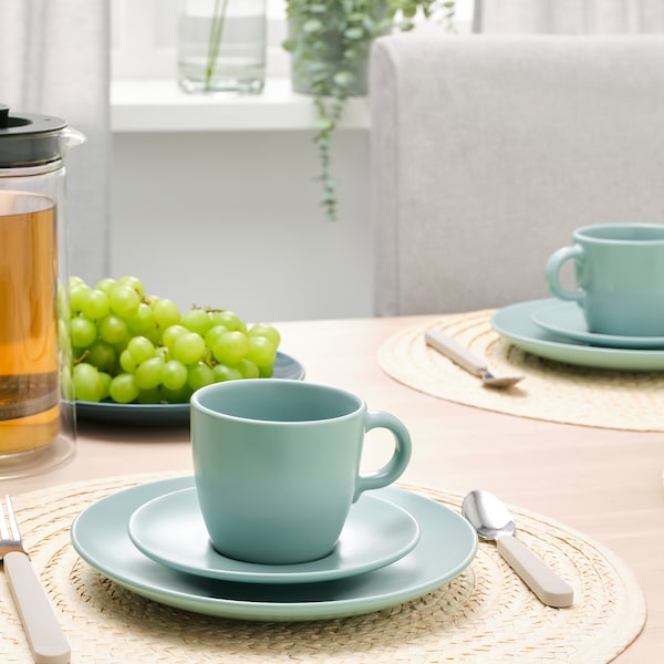 IKEA FÄRGKLAR cup and saucer, 8 oz, 4 pack Matte Light Turquoise, Ikea Ireland | 3546ESKNZ