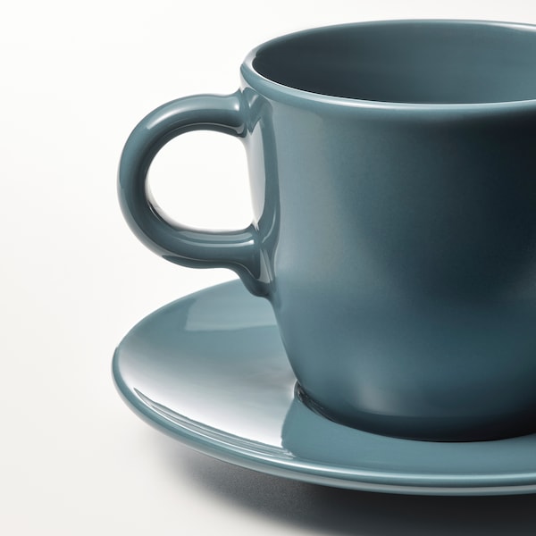 IKEA FÄRGKLAR cup and saucer, 8 oz, 4 pack Glossy Dark Turquoise, Ikea Ireland | 2195YPSMJ