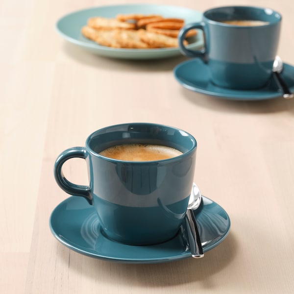 IKEA FÄRGKLAR cup and saucer, 8 oz, 4 pack Glossy Dark Turquoise, Ikea Ireland | 2195YPSMJ