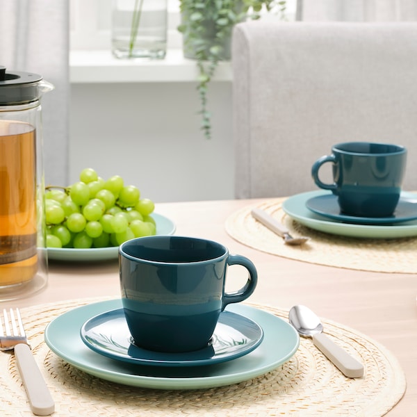 IKEA FÄRGKLAR cup and saucer, 8 oz, 4 pack Glossy Dark Turquoise, Ikea Ireland | 2195YPSMJ