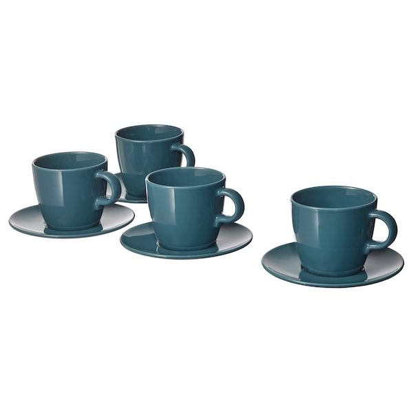 IKEA FÄRGKLAR cup and saucer, 8 oz, 4 pack Glossy Dark Turquoise, Ikea Ireland | 2195YPSMJ