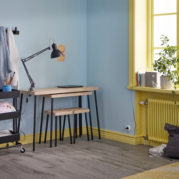 IKEA FRIDNÄS nesting tables with stools set of 4, black/birch effect, Ikea Ireland | 8723AVHCQ