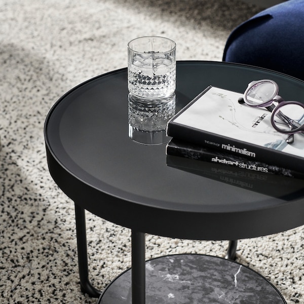 IKEA FRÖTORP side table, anthracite marble effect/black glass, 18 7/8 in, Ikea Ireland | 8096TJIRG
