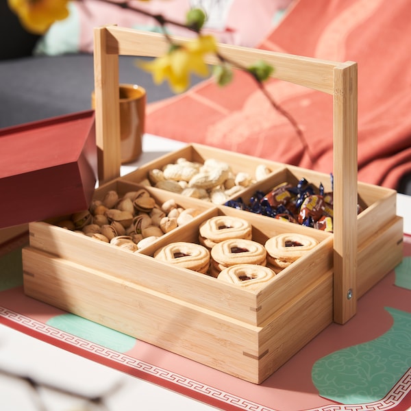 IKEA FÖSSTA serving container with lid, red/bamboo, Ikea Ireland | 7659MYDVN