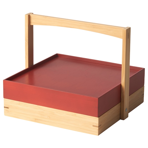 IKEA FÖSSTA serving container with lid, red/bamboo, Ikea Ireland | 7659MYDVN