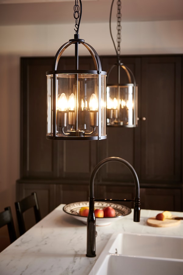 IKEA GALJON pendant lamp, black/clear glass, 10 in, Ikea Ireland | 0754OGVRN