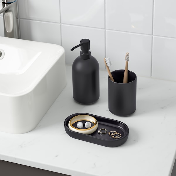 IKEA GANSJÖN 3-piece bathroom set Black, Ikea Ireland | 6490INUAE