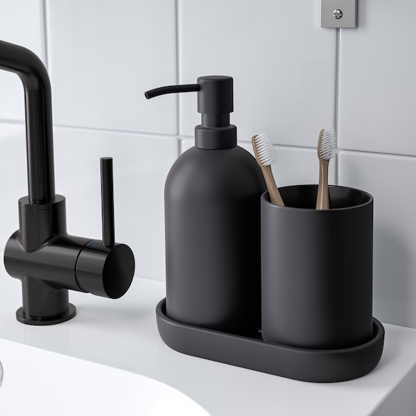 IKEA GANSJÖN 3-piece bathroom set Black, Ikea Ireland | 6490INUAE