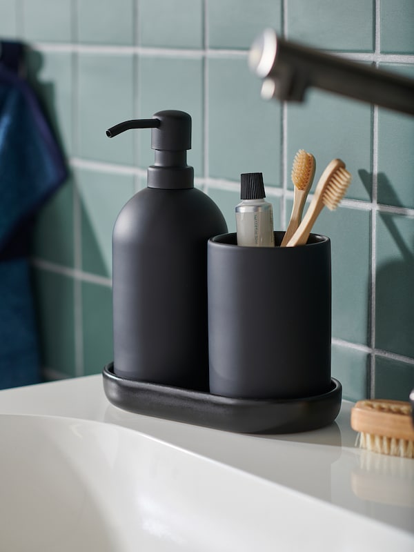 IKEA GANSJÖN 3-piece bathroom set Black, Ikea Ireland | 6490INUAE