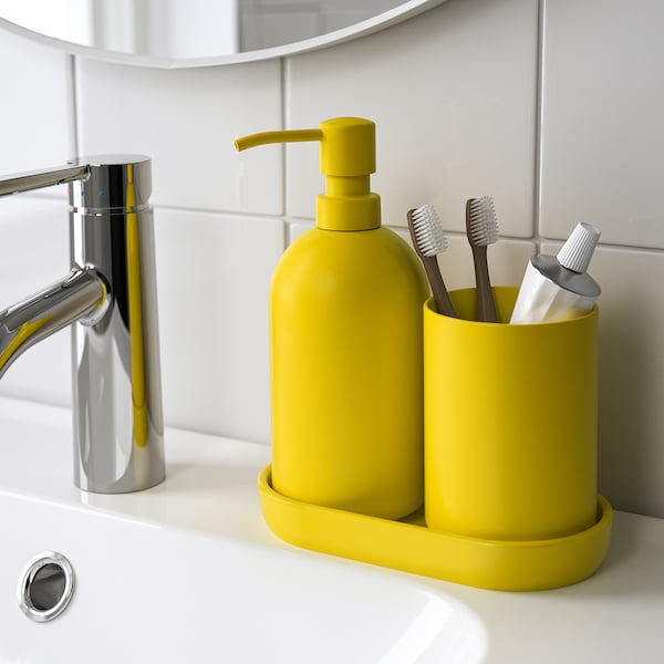 IKEA GANSJÖN 3-piece bathroom set Bright Yellow, Ikea Ireland | 8574ZODVR
