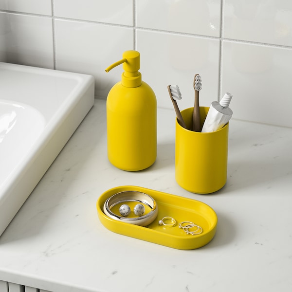 IKEA GANSJÖN 3-piece bathroom set Bright Yellow, Ikea Ireland | 8574ZODVR