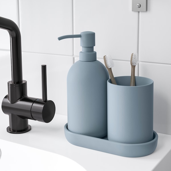 IKEA GANSJÖN 3-piece bathroom set Light Gray / Blue, Ikea Ireland | 7905YRILK