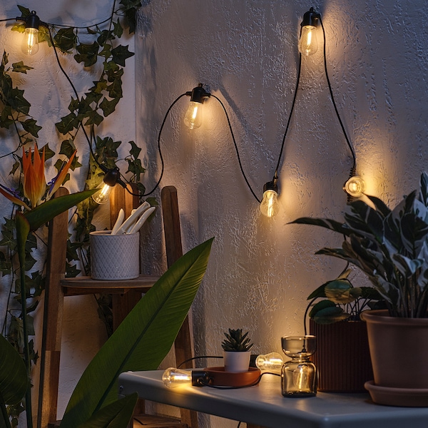 IKEA GARDJÄRN LED string light with 12 lights, black/outdoor, Ikea Ireland | 2104KMPAI