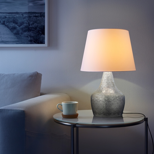 IKEA GIPPA table lamp base with LED bulb, silver color, 16 in, Ikea Ireland | 9473JVIEZ