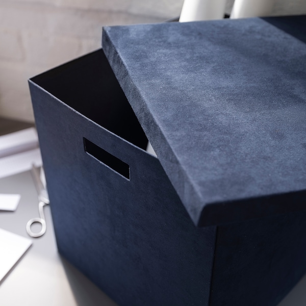 IKEA GJÄTTA storage box with lid, velvet dark blue, 12 ½x13 ¾x12 ½ in, Ikea Ireland | 5391JAQWN
