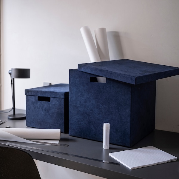 IKEA GJÄTTA storage box with lid, velvet dark blue, 12 ½x13 ¾x12 ½ in, Ikea Ireland | 5391JAQWN