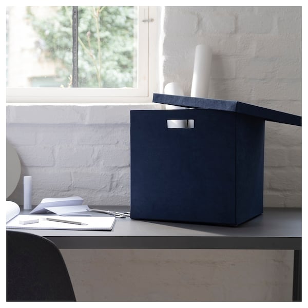 IKEA GJÄTTA storage box with lid, velvet dark blue, 12 ½x13 ¾x12 ½ in, Ikea Ireland | 5391JAQWN