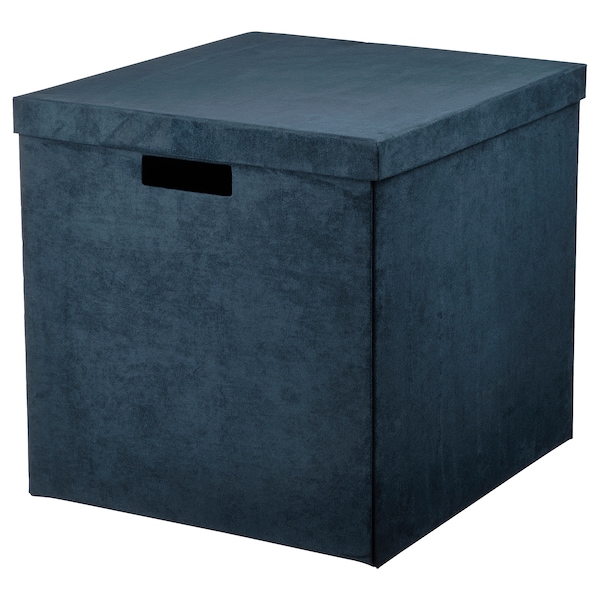 IKEA GJÄTTA storage box with lid, velvet dark blue, 12 ½x13 ¾x12 ½ in, Ikea Ireland | 5391JAQWN