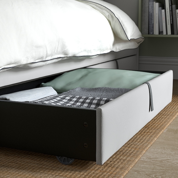 IKEA GLADSTAD upholstered bed, 2 storage boxes, Queen Kabusa Light Gray, Ikea Ireland | 7684TEZQJ