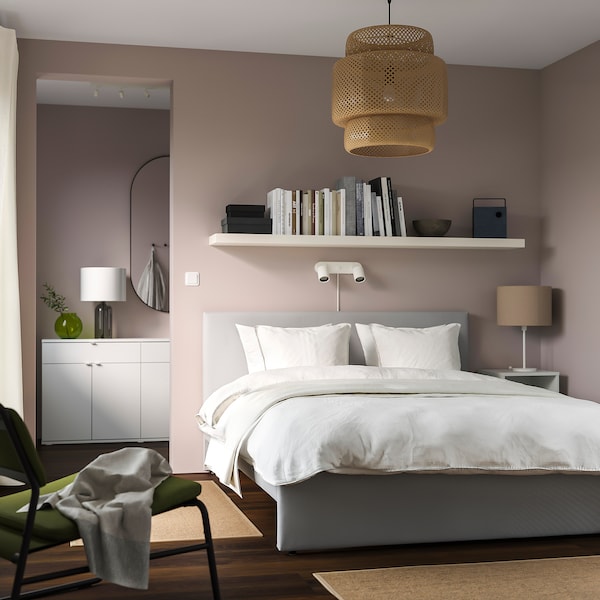 IKEA GLADSTAD upholstered bed frame, Full Kabusa Light Gray, Ikea Ireland | 7194NEGAY