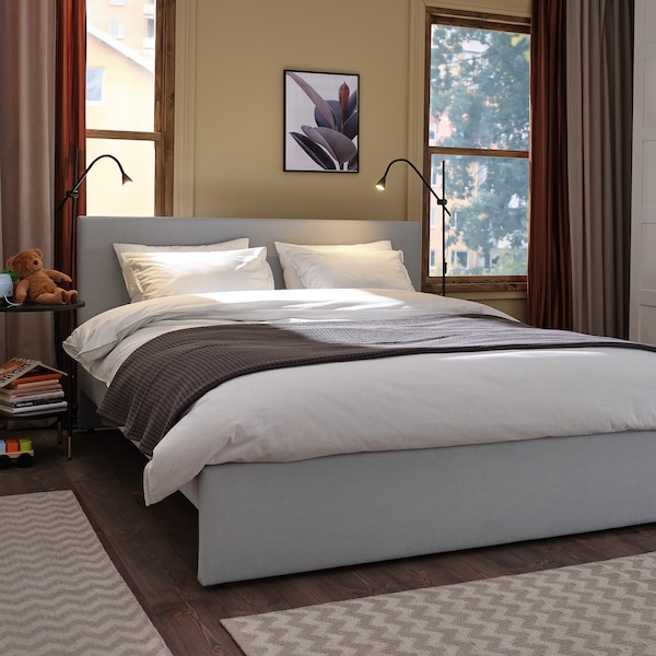 IKEA GLADSTAD upholstered bed frame, Queen Kabusa Light Gray, Ikea Ireland | 2156ZKDLS