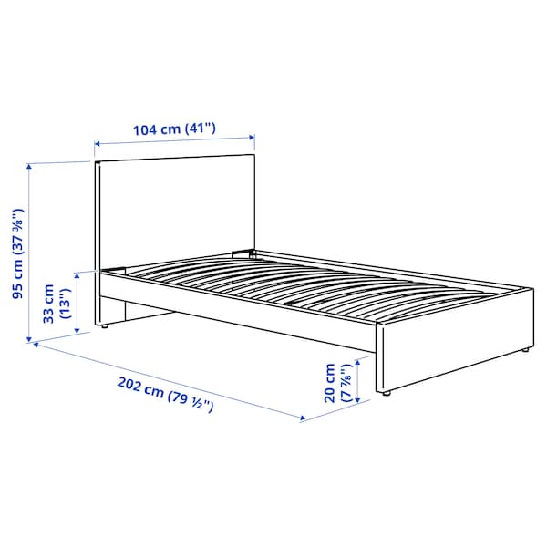 IKEA GLADSTAD upholstered bed frame, Twin Kabusa Light Gray, Ikea Ireland | 9863QJWYU