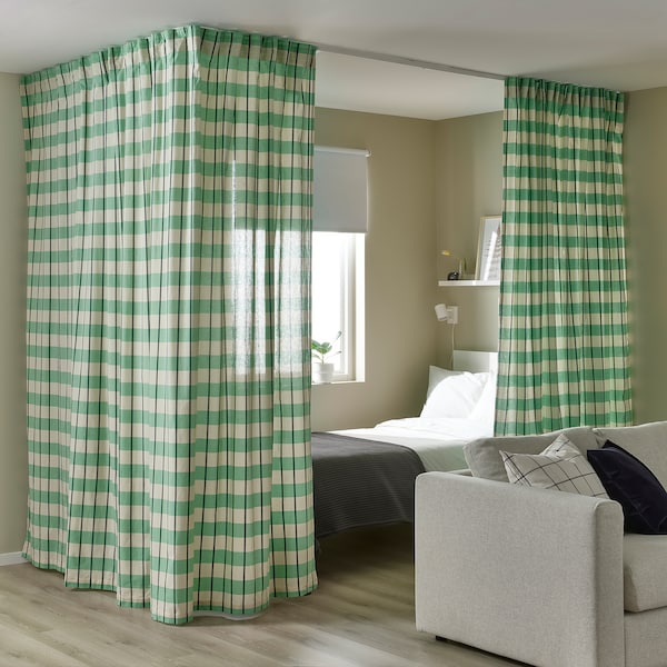 IKEA GLANSHAGTORN curtain, 1 piece, 118x98 in Green White / Black, Ikea Ireland | 2453NBVUE