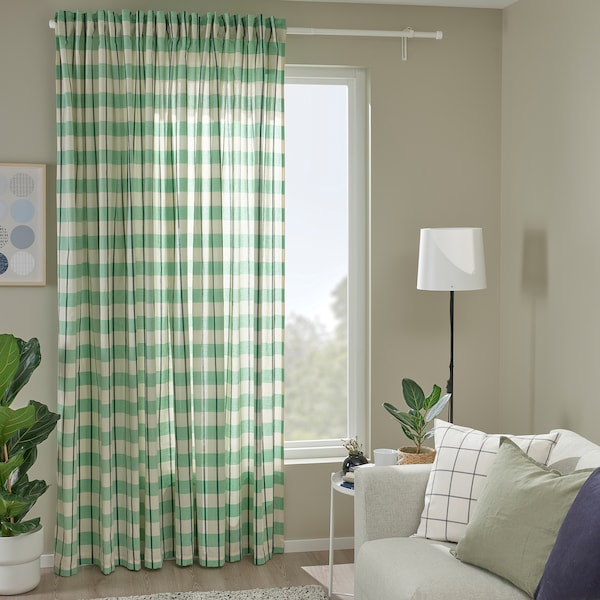 IKEA GLANSHAGTORN curtain, 1 piece, 118x98 in Green White / Black, Ikea Ireland | 2453NBVUE