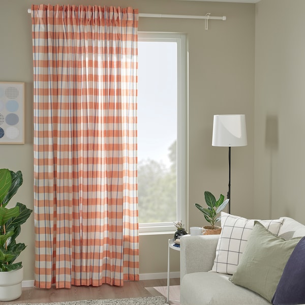 IKEA GLANSHAGTORN curtain, 1 piece, 118x98 in Orange White / Blue, Ikea Ireland | 8719GVDPT